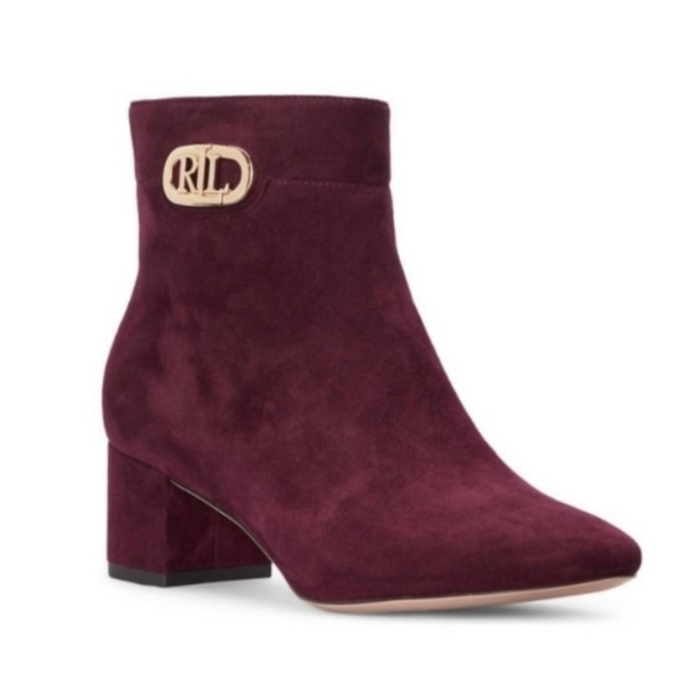 Ralph Lauren Wynne Bordeaux Suede Ankle Boots 6.5 New Never Worn